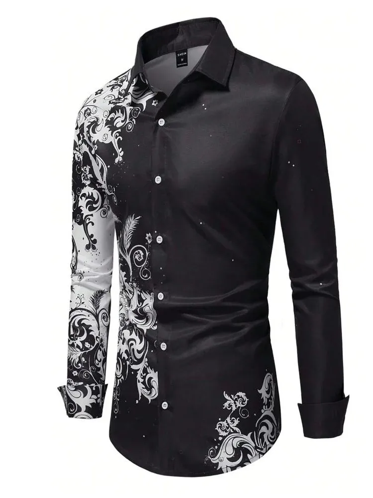 

3D Printed Long Sve irt Men's Stand Fit Casual Summer Faion Printed Lapel Upper Apparel European Simple Sle