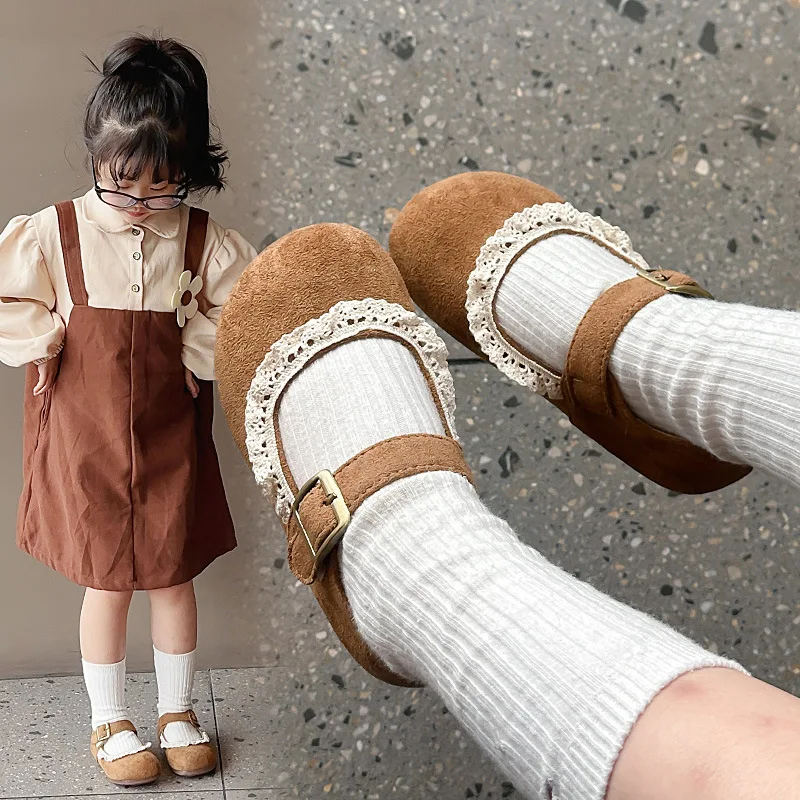 

Girl Lace Shoes Spring Summer Flats New Children Princess Microfiber Kids School Student Loafer Size 22-34