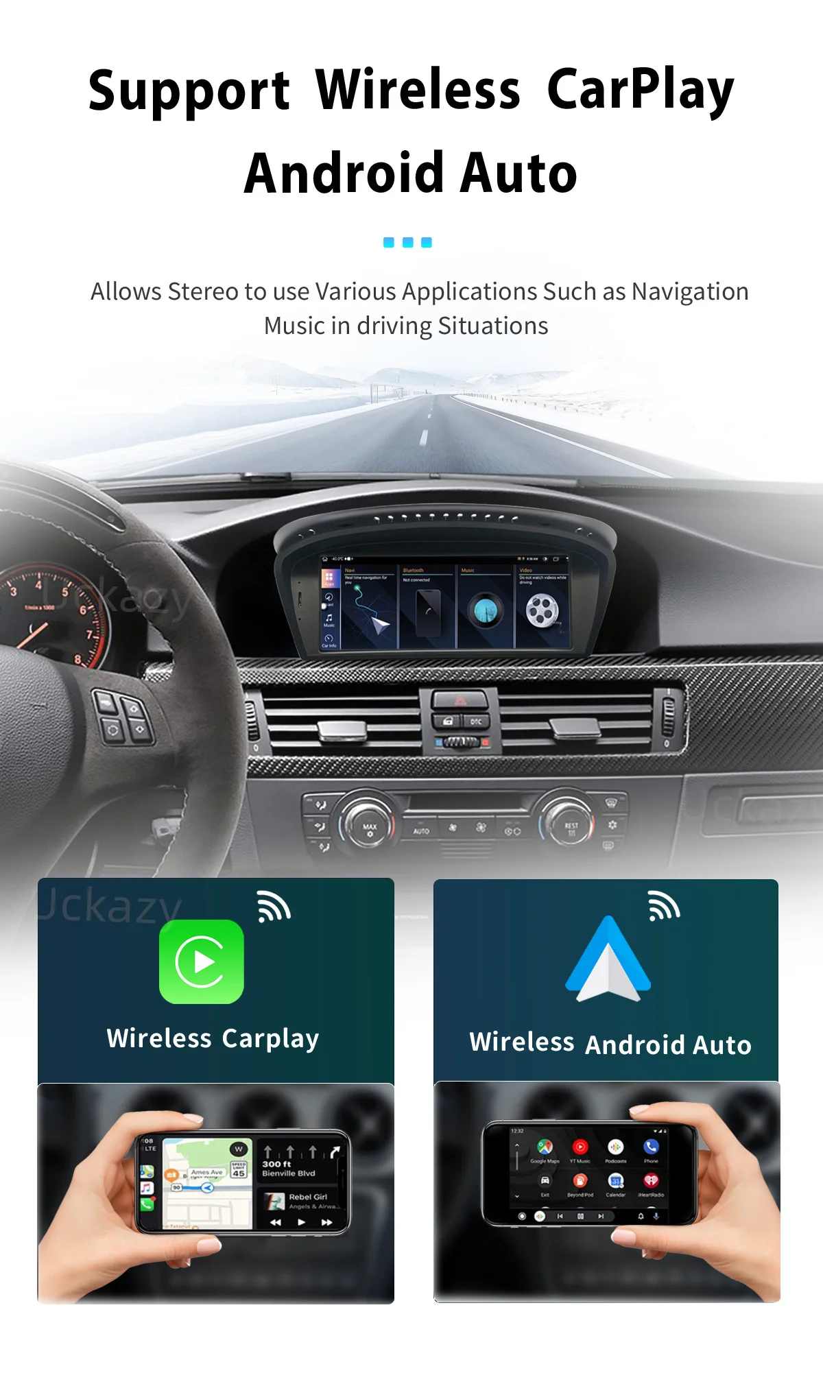 8Core Android 13 Car Multimedia Player For BMW Series 5/3 E60 E61 E62 E63 E90 E91 Stereo Screen GPS Navigation  Wireless Carplay