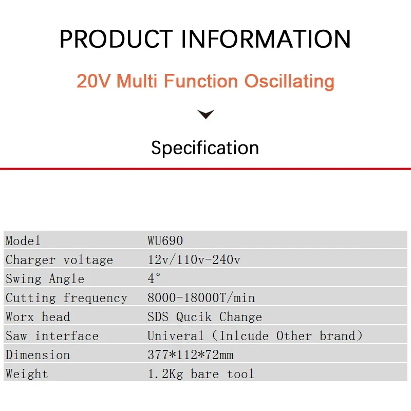 Worx Cordless Oscillating Multi-Tools Brushless WU690 20v Max 18000T/min Swing Angle 4 Shock Absorbing Universal Green Battery