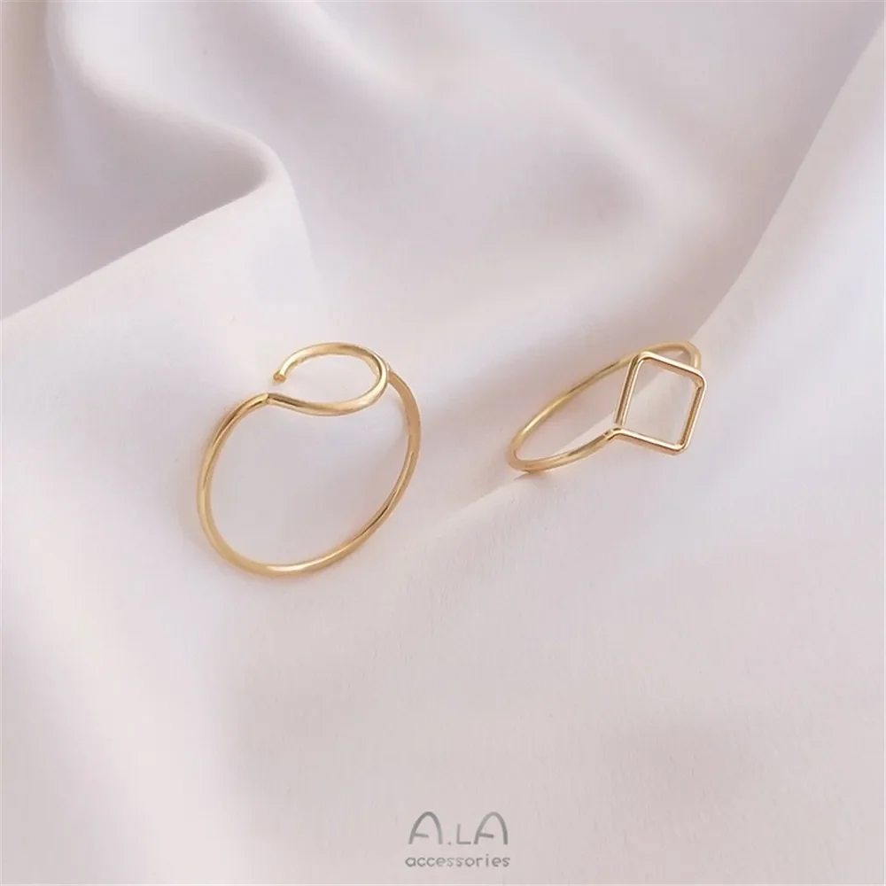 14K gold color DIY Empty Ring Geometric ring square diamond heart hand wound ring base