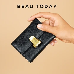 BeauToday Money Clips Women Genuine Cow Leather Solid Color Buckle Latch Side Zipper Mini Wallet Ladies Purse 60008