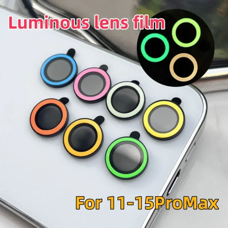 

Светящаяся защитная пленка для объектива камеры для IPhone 15 14 Pro Max 12 13 Mini Защитное кольцевое стекло для iPhone 15 14 Plus Заднее стекло объектива