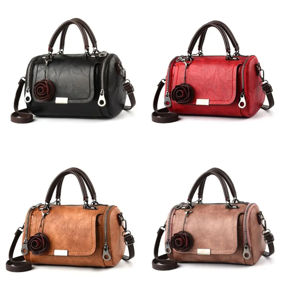 

Luxury Design PU Leather Shoulder Bag Solid Color Small Flower Pendant Designer Handbag Leather Handbag Women Use