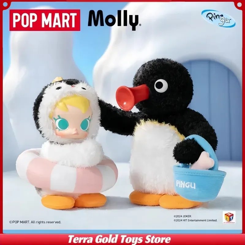 POP MART Baby Molly X Pingu Happy Fishing Series Blind Box Mystery Box Molly Collect Figurine Model Cute Toy Girl Birthday Gift