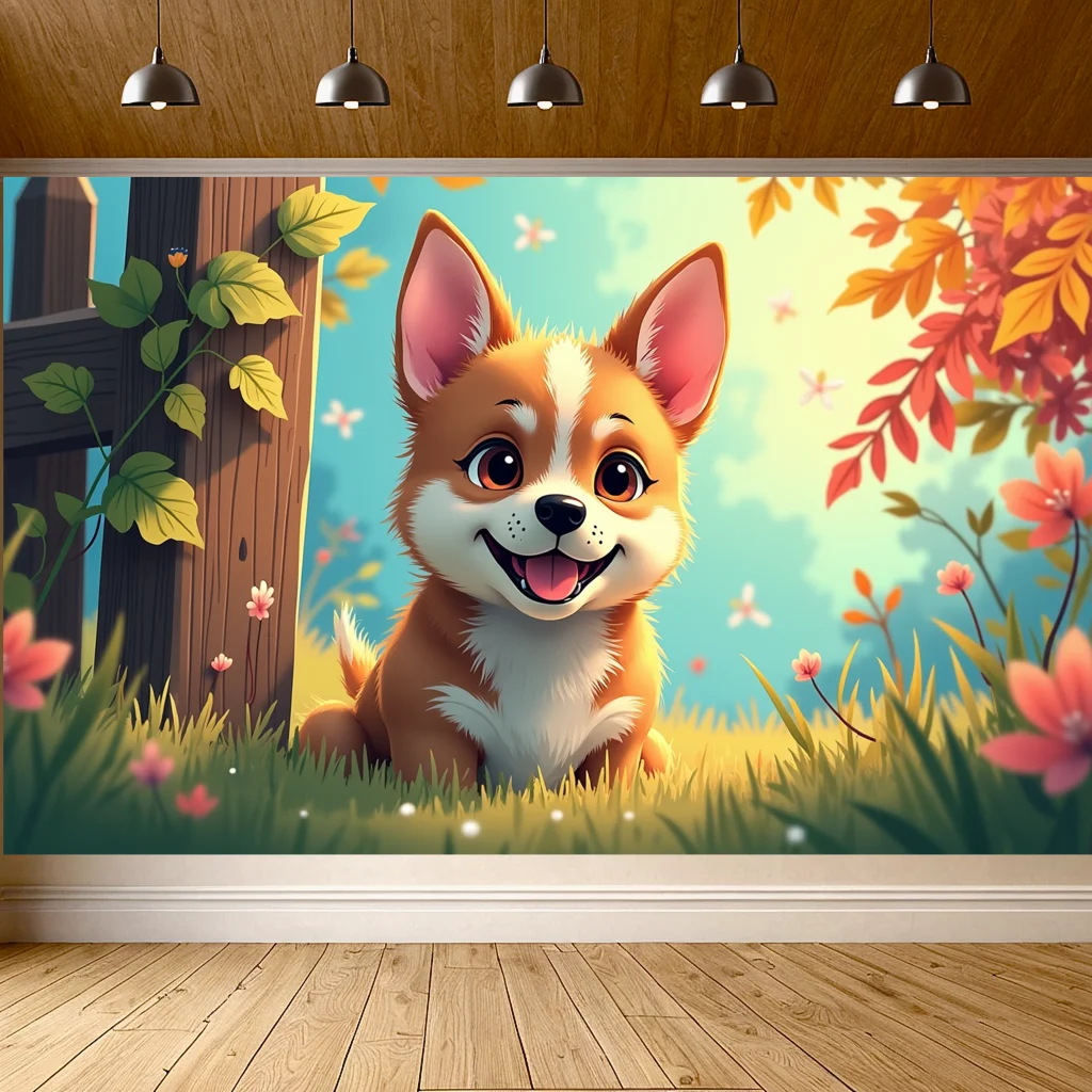 Pano de fundo impresso personalizado de banner de cachorrinho fofo para festas ao ar livre, lojas de animais de estimação, exposições, sessões de fotos, fundo de poliéster