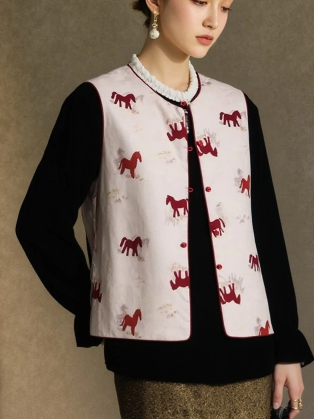 

New Chinese Sle Ladies Printed Vest Double-Sided Wear Svel Outerwear oulder Pad Top Spring Faion Light Weight