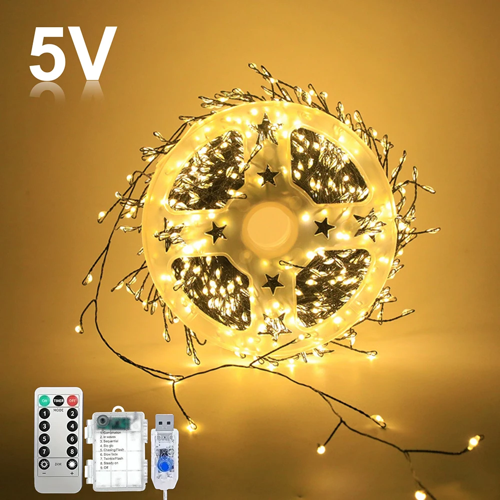 USB Battery Power LED String Light 13key Remote Control Firecracker Weaving Fairy Lights for Bedroom Wedding Christmas Decor 5V