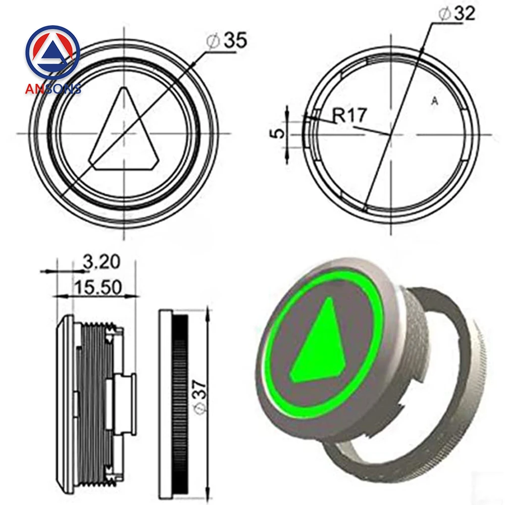 Imagem -03 - Ansons Elevador Botão Interruptor Redondo Peças de Reposição para Kone Elevator Kds300 Kds50 1pc Aço Inoxidável