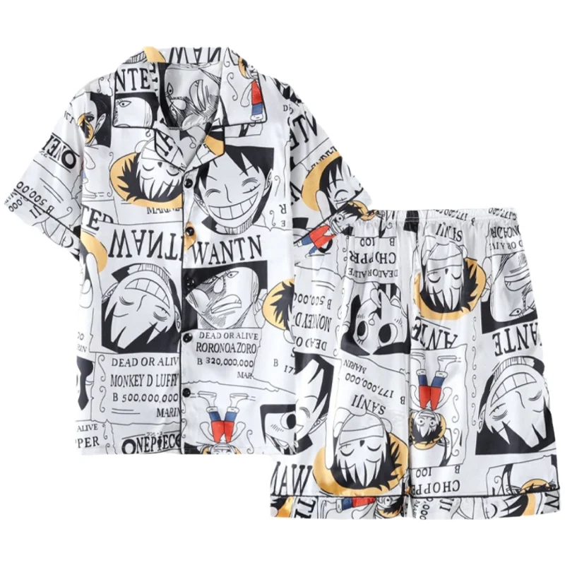 

One Piece Men's Sleepwear Silk Satin Pajamas Couple Set Short-sleeved Pyjamas Suit Pijama Women Men Loungewear Plus Size Pj Set