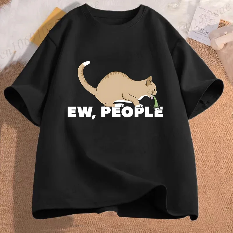 Casual Fashion T-shirts for Men Women Ew People Funny Vomiting Cat Printing Tshirts Crewneck Loose Tee Shirt Fashion Tee Clothes