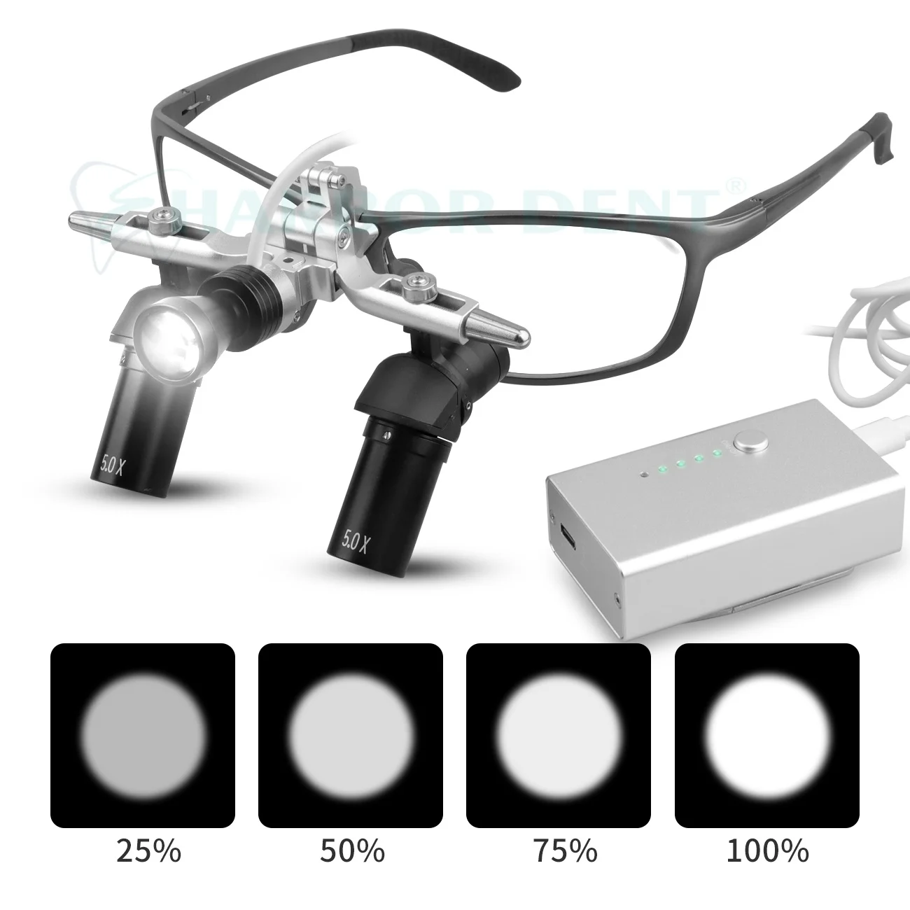 طب الأسنان 48 °   Ergo Loupes 5X نظارات مكبرة مجهر مع أدوات جراحية لطب الأسنان بقدرة 5 وات LED