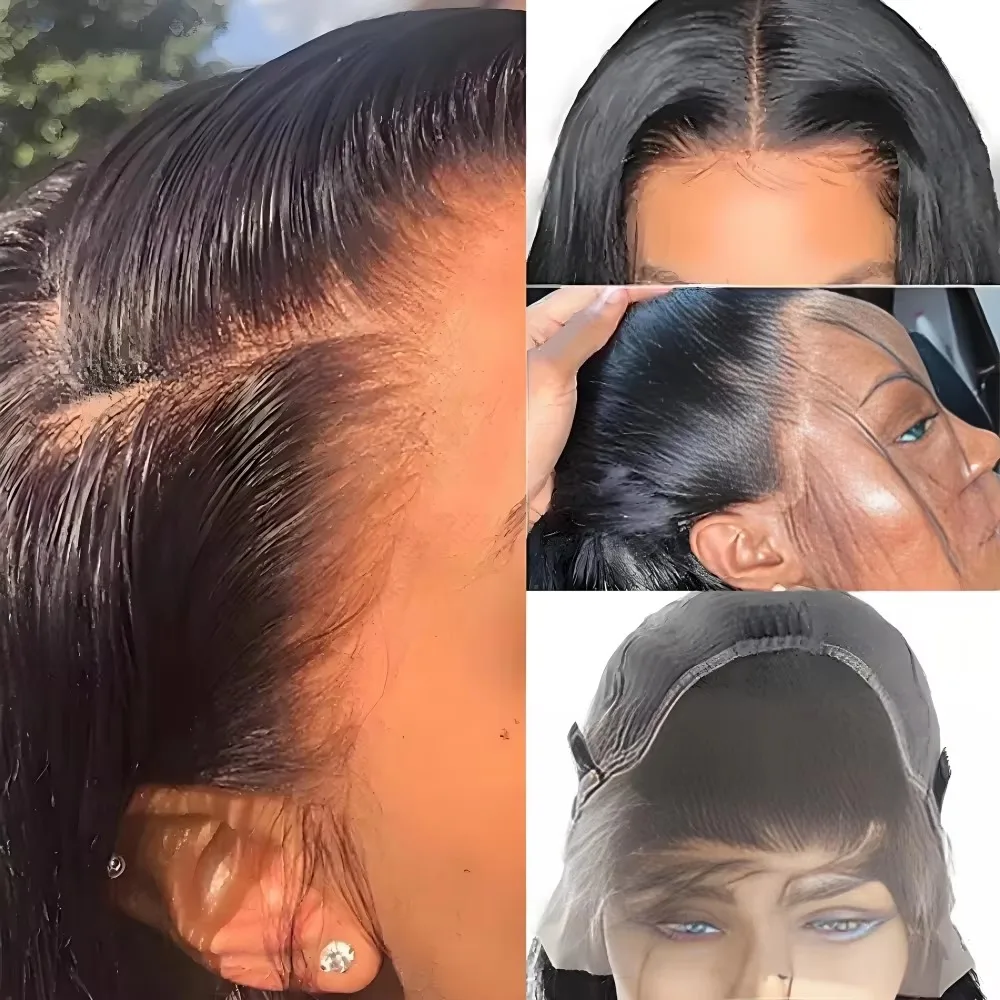 Peluca con malla frontal recta transparente sin pegamento, cabello humano brasileño de grado 10A, pelucas frontales de encaje de cabello humano, densidad del 180%