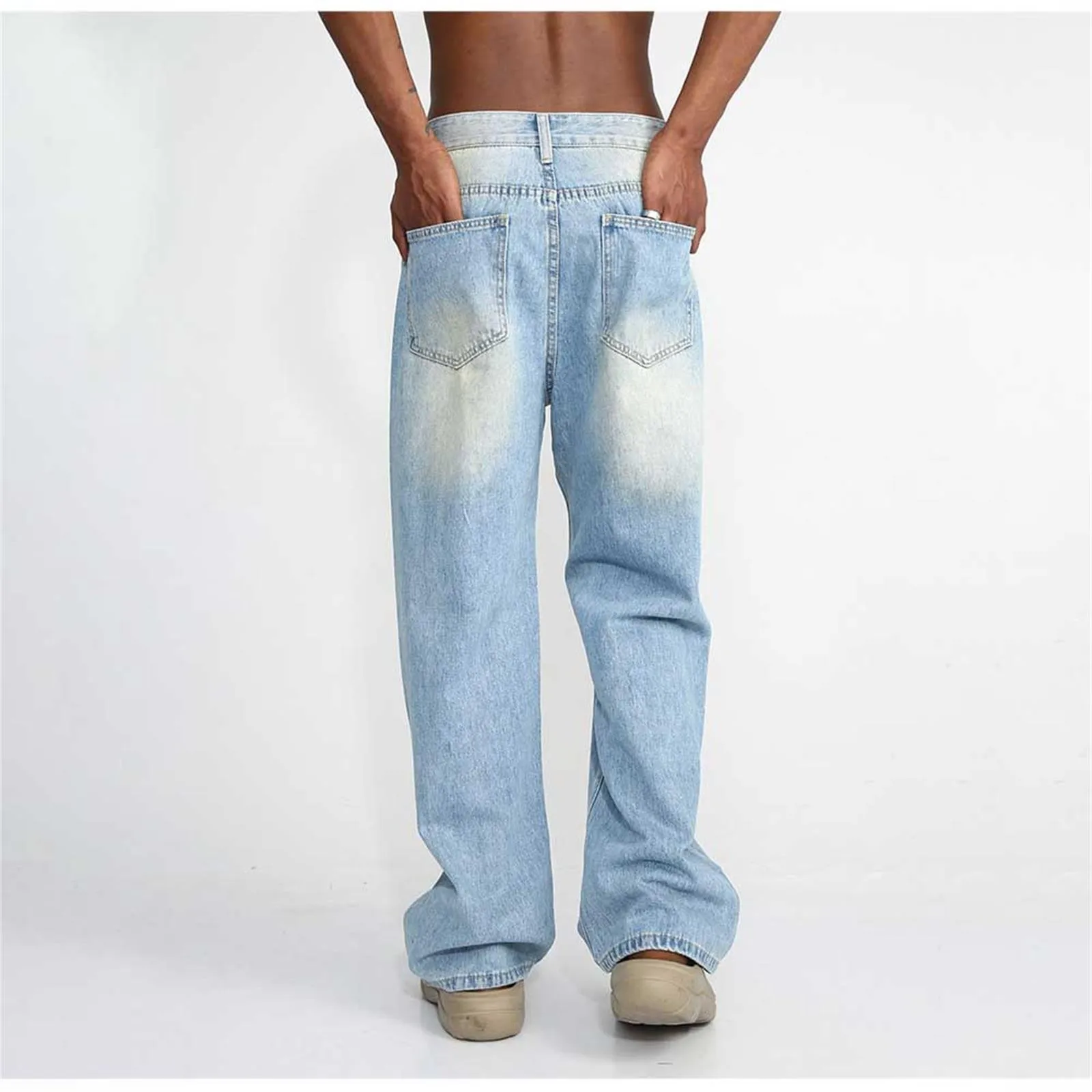 Jeans a gamba larga per uomo pantaloni in Denim a gamba dritta elasticizzati alla moda con tasche Jeans larghi Y2K Jeans Streetwear retrò 2024