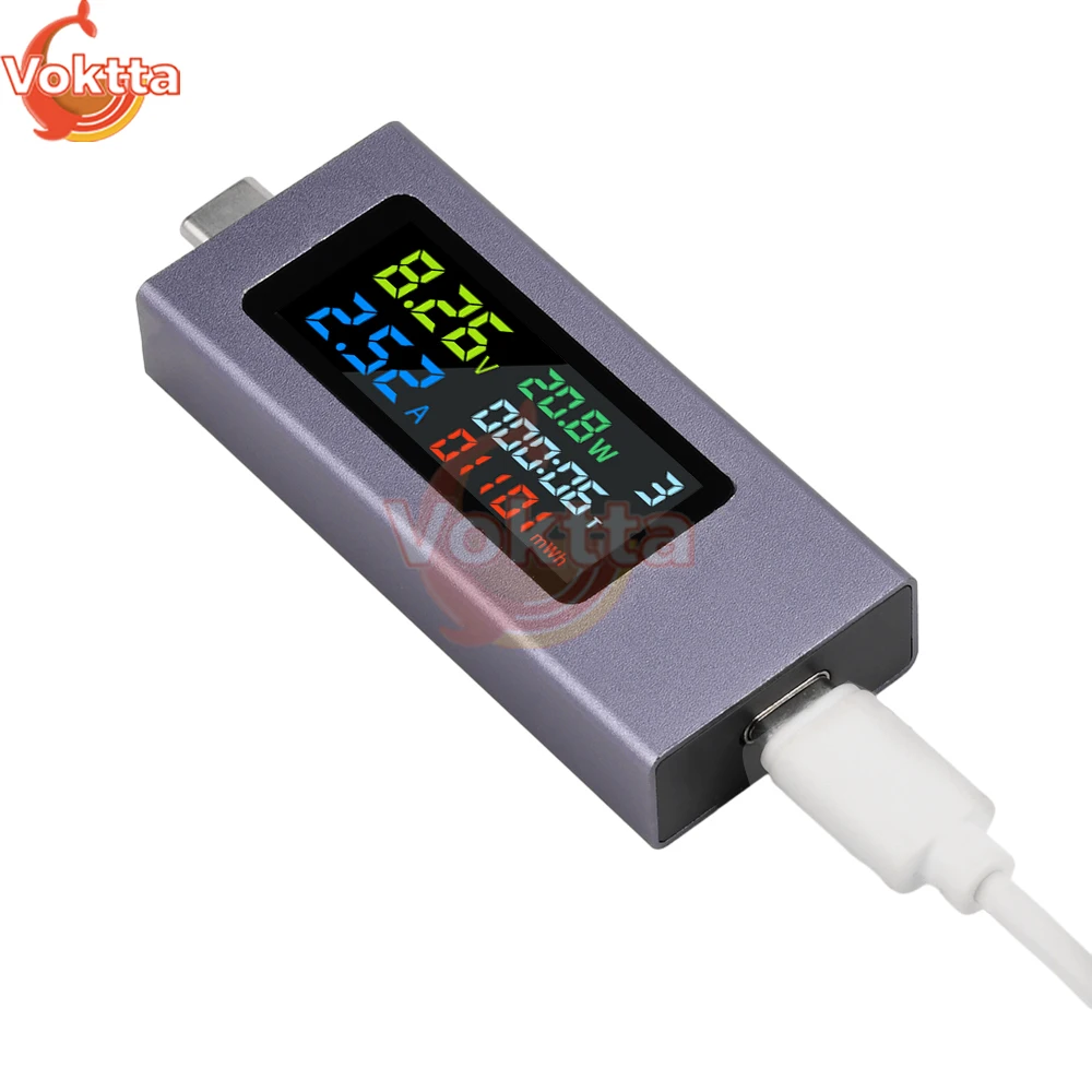 Probador USB Dual tipo C DC 4,5-50V 0-8A pantalla Digital multifunción amperímetro de voltaje medidor de potencia probador de carga de banco de energía