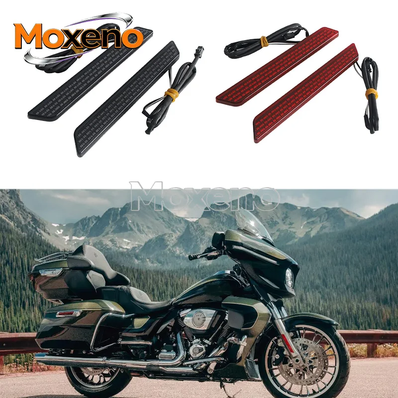 Smoke Red LED Red Light Saddlebag Latch Cover Reflector ABS Material Self-adhesive Design For 14-up Harley Touring Hard Bag