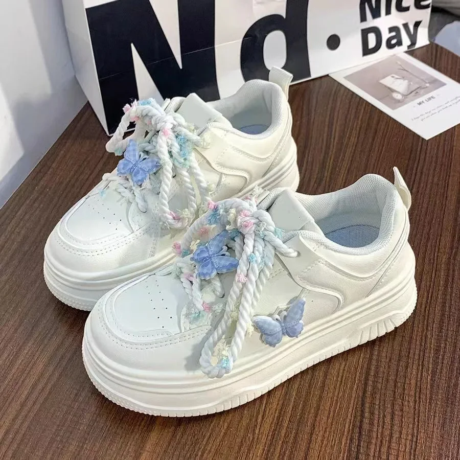 

2025 Girls' Platform Sports Shoes Bow Embellished Campus Style White Sneakers Versatile Casual Shoes For Spring Fall