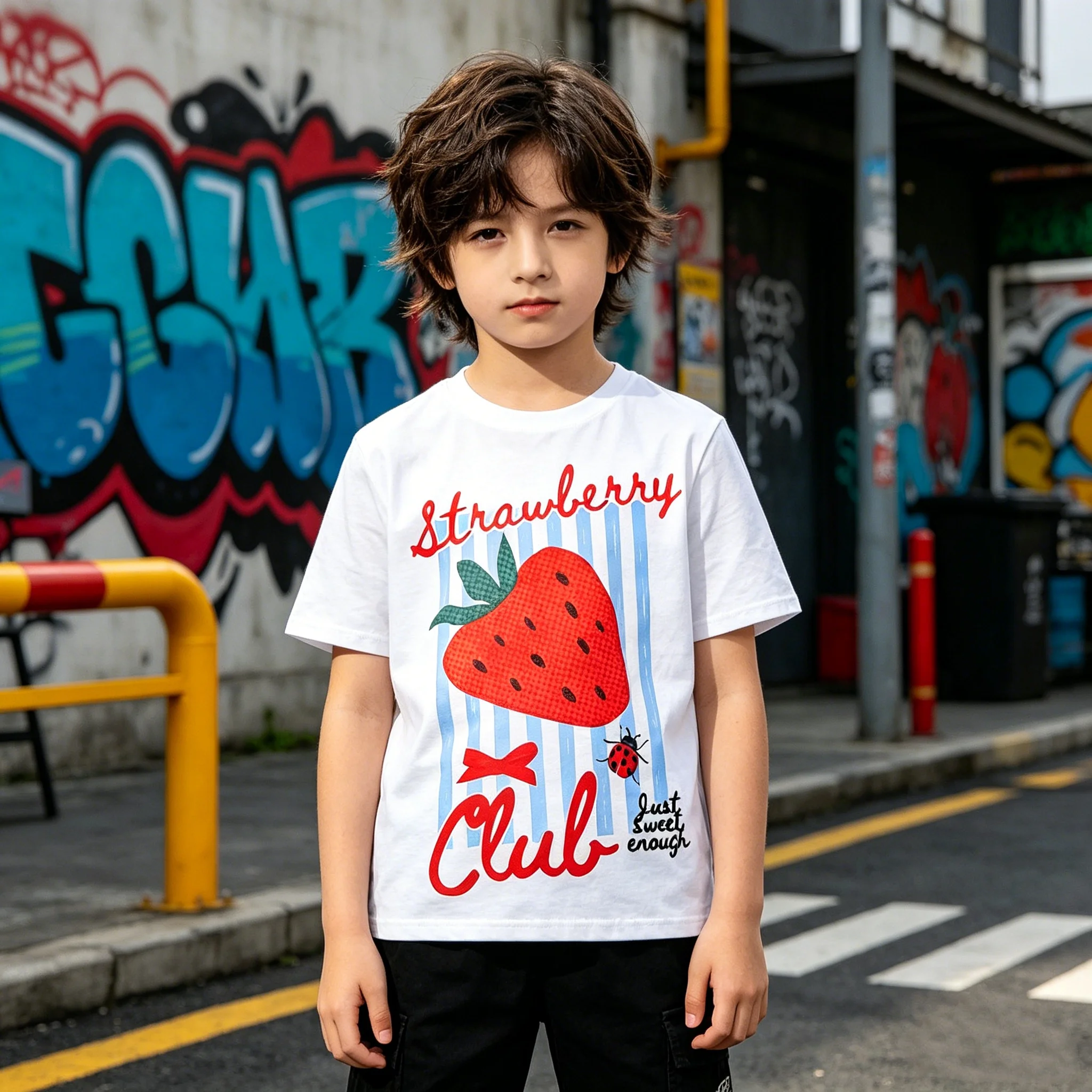 Strawberry Club Kids T-Shirt Casual Loose Fit Soft Breathable for Daily Wear Beach Vacation Party Outfit All Season