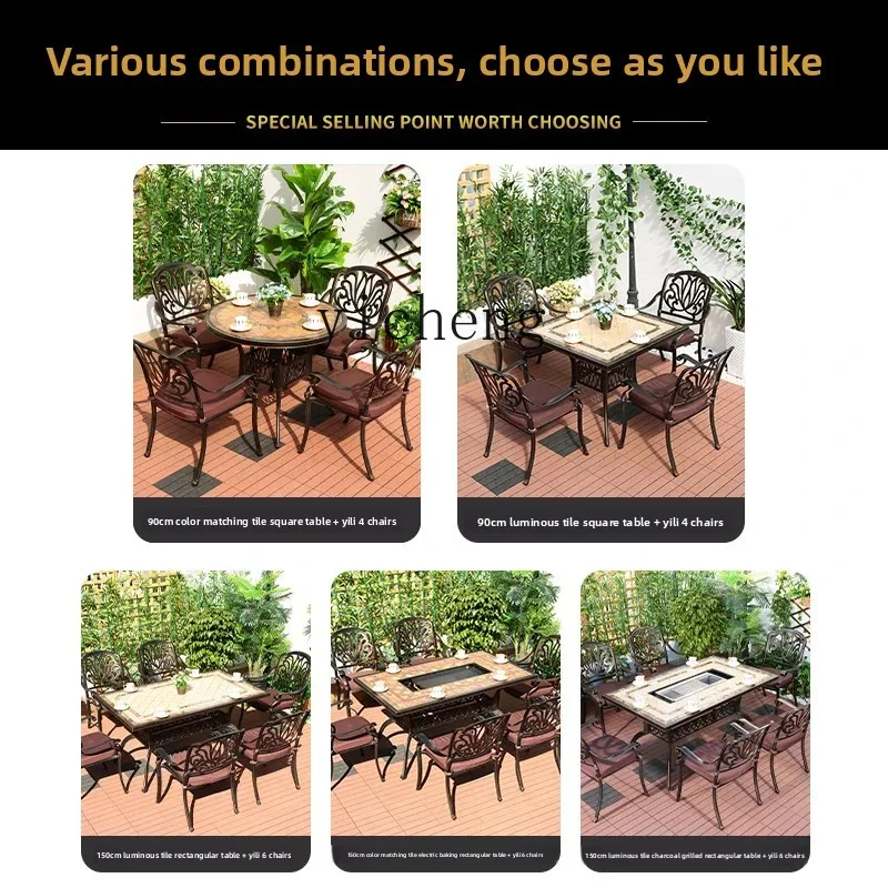 ZML Table and Chair Set for Outdoor Balcony, Courtyard, Garden, Leisure Marble Tea Table and Chair Set