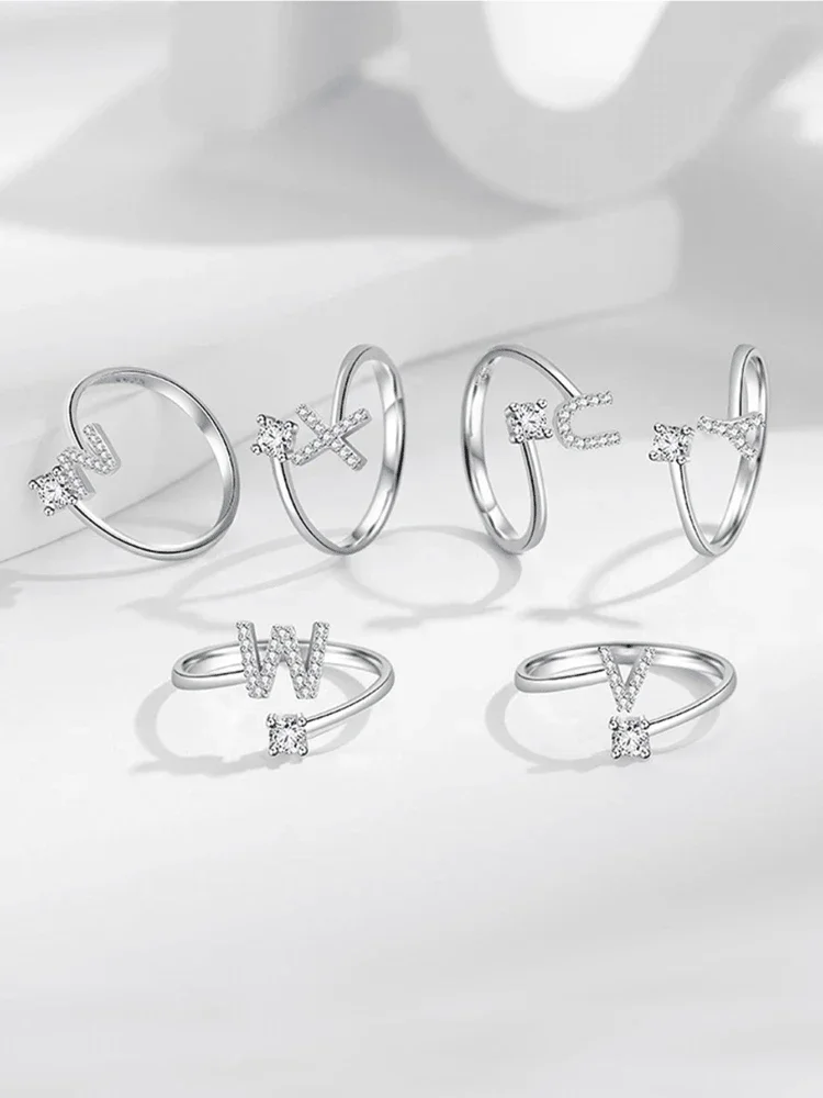 

925 Sterling Silver Simplicity Classic Zircon Letter Opening Ring For Women Engagement Wedding Luxury High Quality Fine Jewelry
