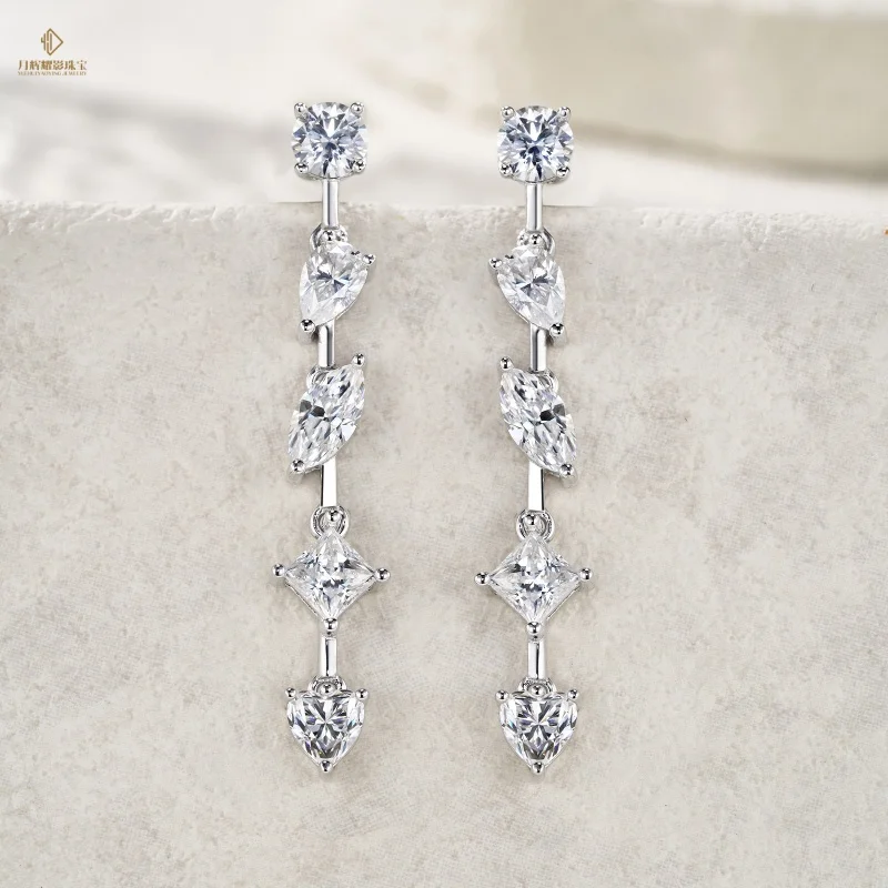 Drop Shipping Hot Selling GRA Certificate Pass Diamond Tester Triangle Moissanite Iced 925 Sterling Silver Rhodium/Gold Earrings