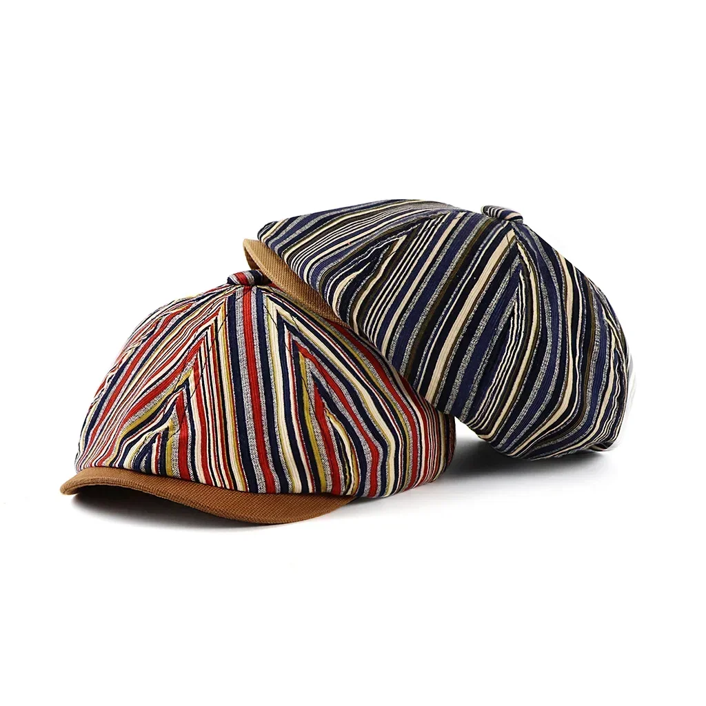 2024 New Striped Newsboy Cap For Men Soft Cotton Octagonal Hat Fashion Autumn Hats Women Bone Boinas Gatsby Caps Street Male Hat