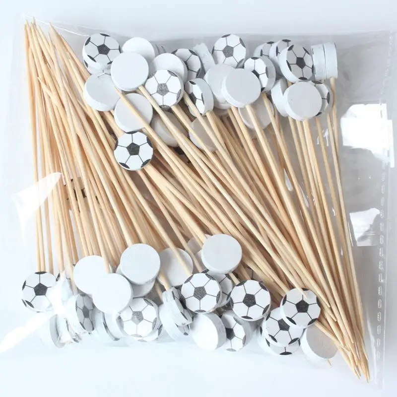Soccer Skewers 100pcs Bamboo Disposable Food Fruit Picks Kids Football Birthday Party Cake Topper