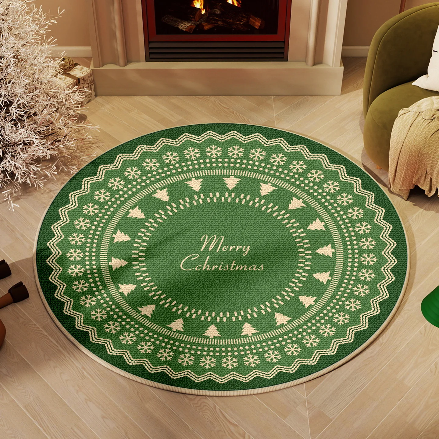 VIKAMA Weihnachtsbaum Winter warme Bodenmatte für Wohnzimmer und Schlafzimmer Atmosphäre Kissen für Innendekoration