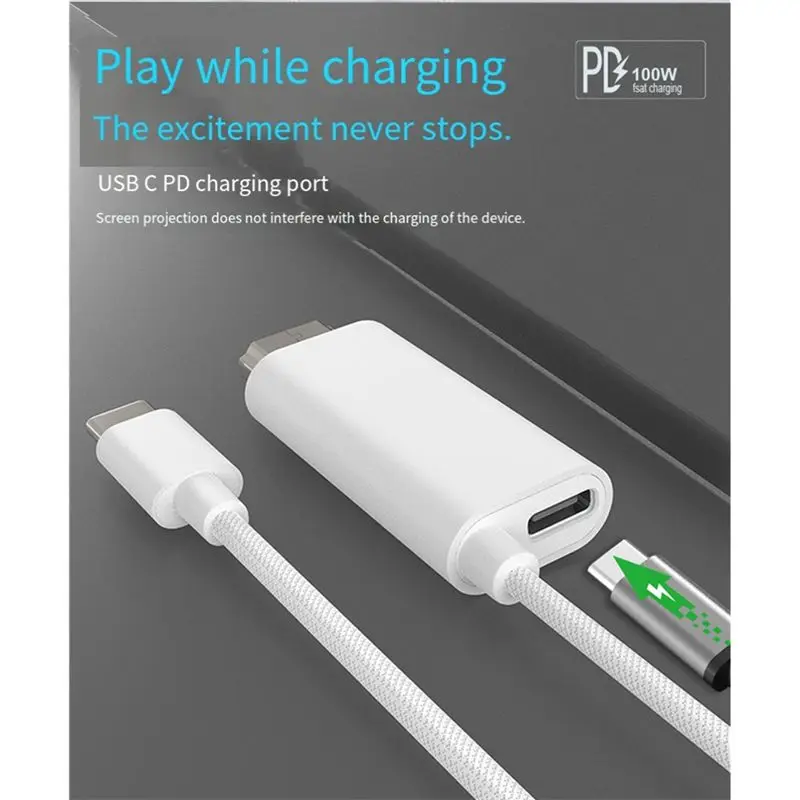 ABUO USB C to Cable 4K 60Hz PD 100W Charging 2M for HDTV Switch Laptop Phone Dex Mode