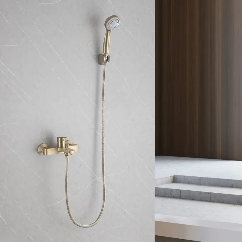 Haven Brushed Gold All Copper Hot Cold Bathroom Handheld Shower Set Large Panel Rainfall Wholesale
