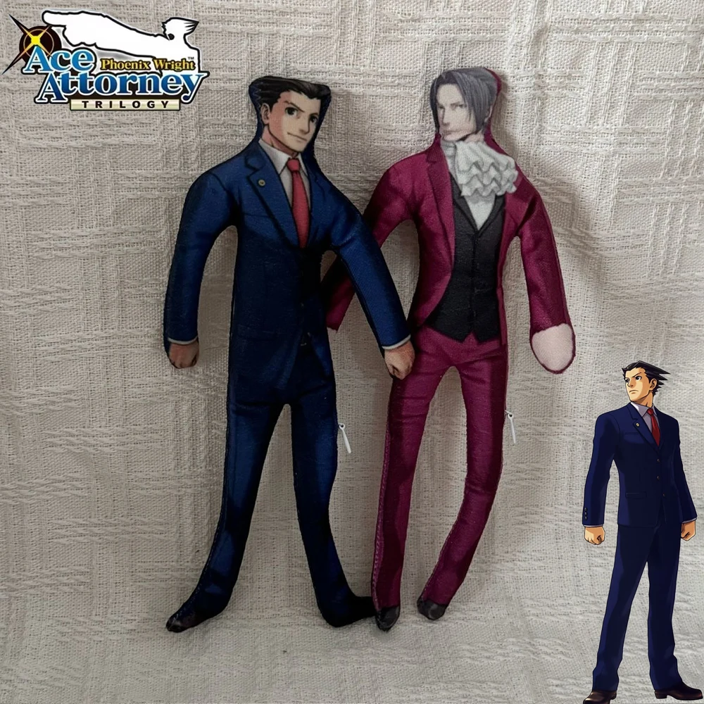 Game Gyakuten Saiban Ace Attorney Phoenix Wright Miles Edgeworth Cosplay Doll Plush Stuffed Dolls Iron Wire Flexible Figure Prop