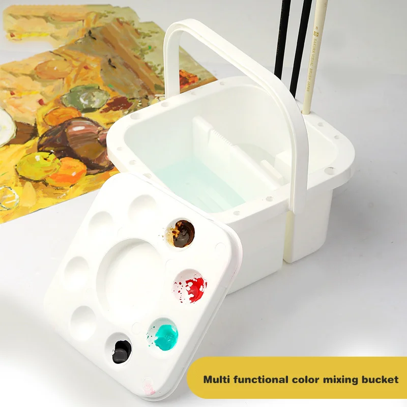 3-in-1 Palette Bucket with Lid Paint Brush Washing Bucket Paint Tray Brush Holder Watercolor Palette Plastic Paint Brush Washer