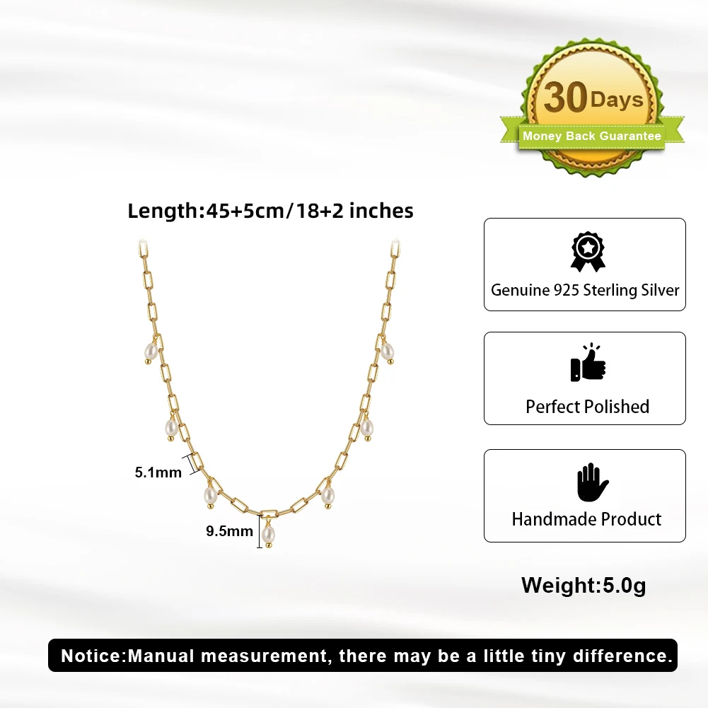 Kiss Mandy Luxus 925 Sterling Silber Büroklammer Kette Halsreifen Mädchen Süßwasser Perle Kette Halskette Party Hochzeit Schmuck GPN 51