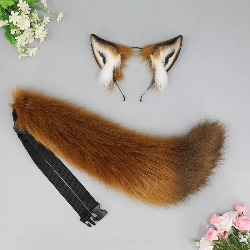 Bandeau oreilles de renard animal pour femme, queue de loup moelleuse, bandeau en peluche Lolita Anime, accessoire de cosplay Halloween et Noël, 2024