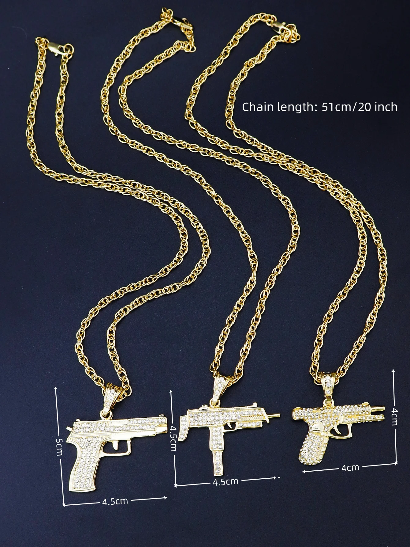 Men Rhinestone Gun Charm Necklace