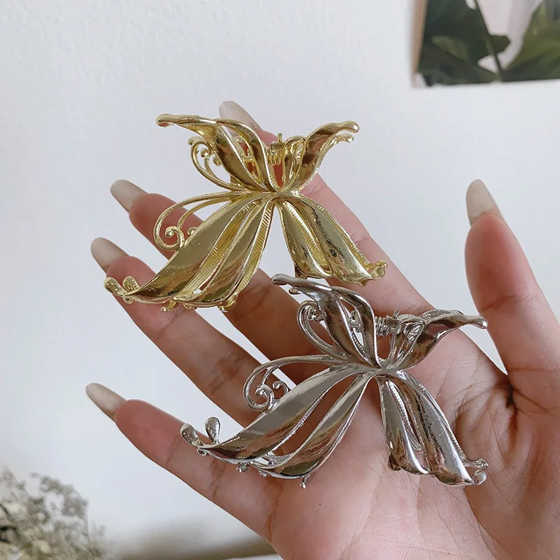 2023 Frauen Retro Schmetterling Klaue Clip kleine goldene Haarspange Mädchen mittlere Metall Haarspangen Lady Silber Y2K Haarnadel Haar-Accessoire – Detail 8