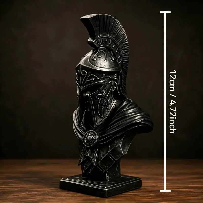 1‑Pack 3D‑Printed Spartan Warrior Bust Sculpture, PVC Wall‑Mount Greek Statue With Helmet, Ornament for Desk, Entrance, Bedroom