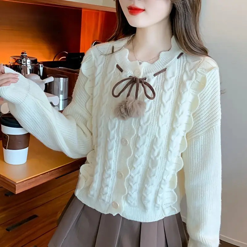 

Japan Sweet Sweater Coat For Women Autumn And Winter Loose Coat Gentle Lazy Style Retro Soft Waxy Knitted Cardigan