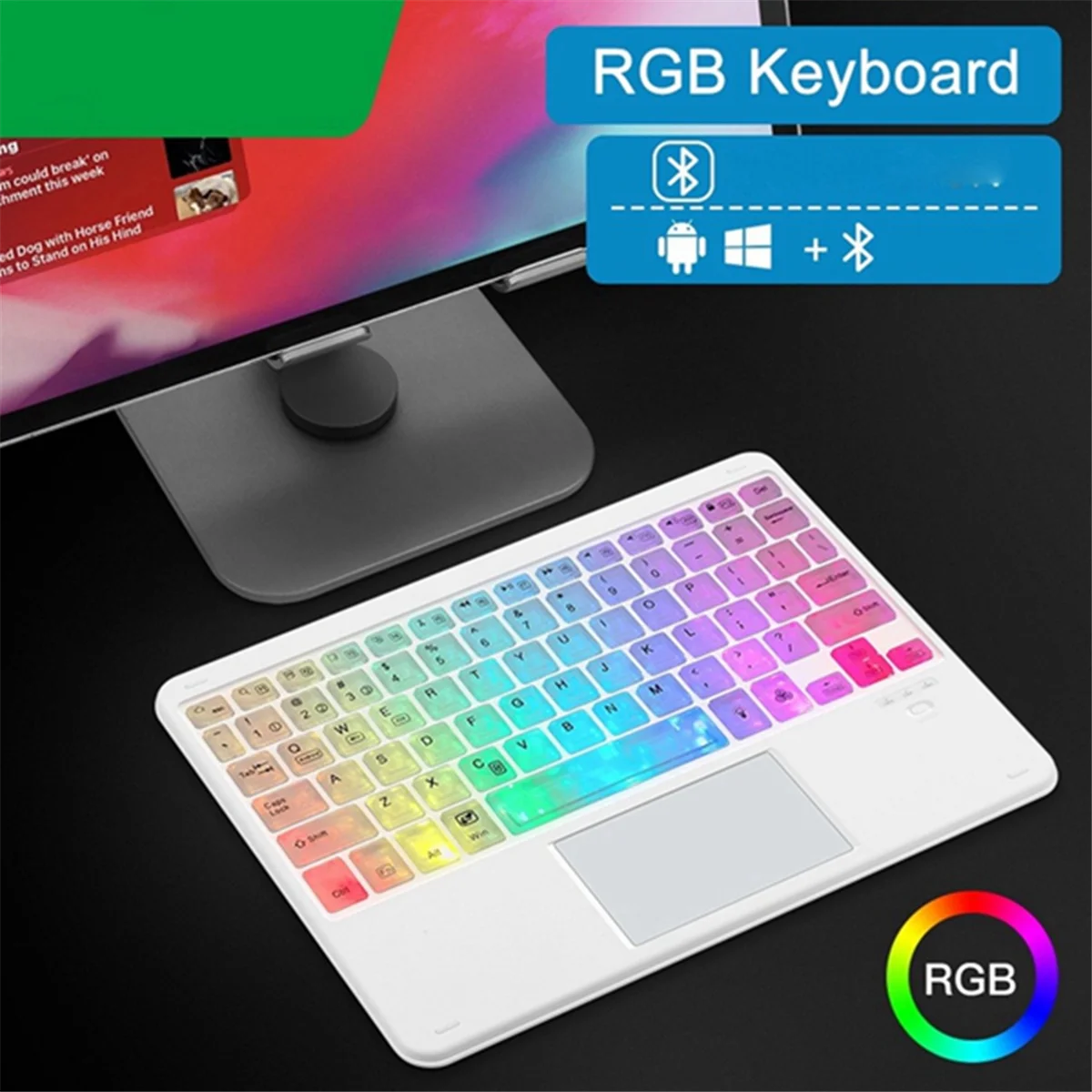 ATP-Transparent Colorful Luminous Bluetooth Keyboard 10 Inch Backlit Bluetooth Keyboard Suitable for Tablet Laptops White