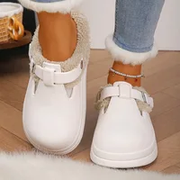 Waterproof Eva Furry Mules Slippers Women 2025 Winter Metal Buckle Warm Plush Slippers Soft Thick Bottom Non Slip Indoor Slides 5