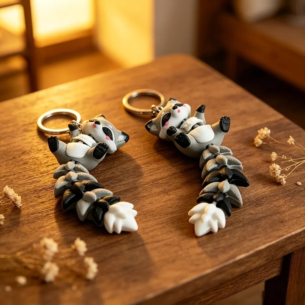 Movable Joint 3D Printed Key Chain Decorative Plastic Articulated Animal Ornament Fantasy Style Raccoon Key Chain Phone Charm
