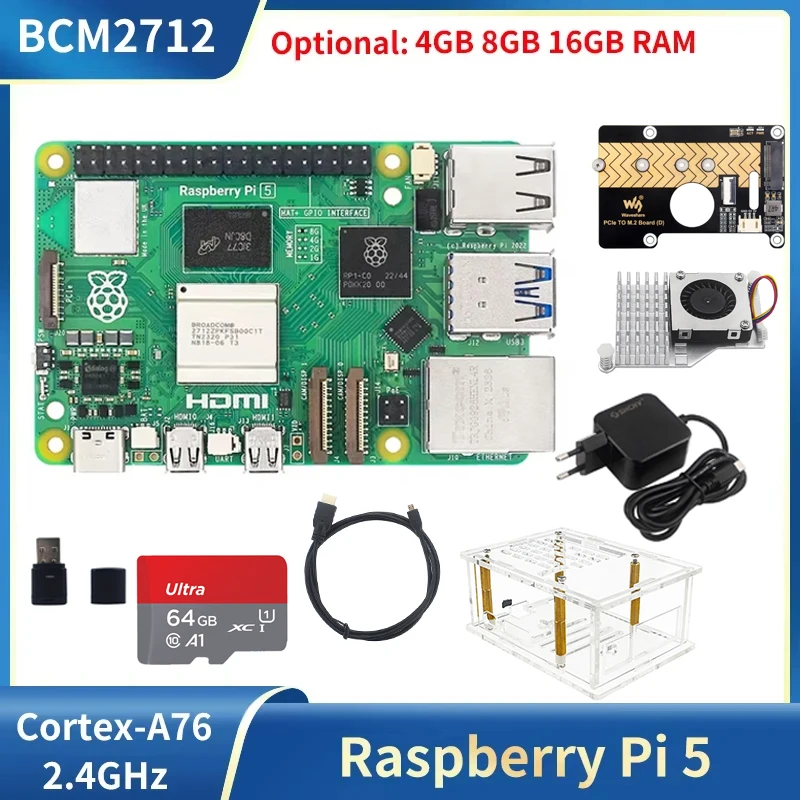 Raspberry Pi 5 4GB 8GB 16GB RAM Development Board BCM2712 Cortex-A76 2.4GHz VideoCore Optional Case Supply For Raspberry Pi 5