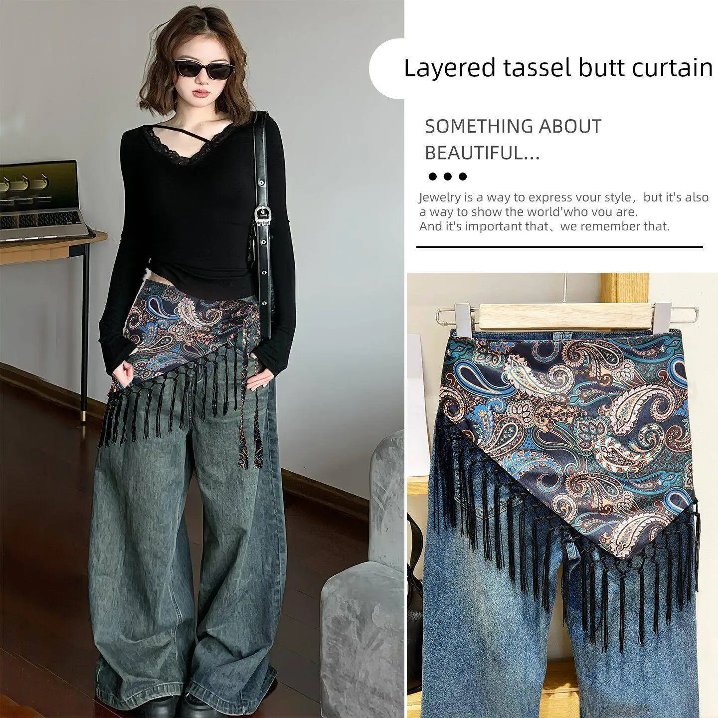 retro-luxury-walnut-flower-waist-curtain-scarf-belt-tassel-high-end-feeling-women's-waist-accessory-spring-summer