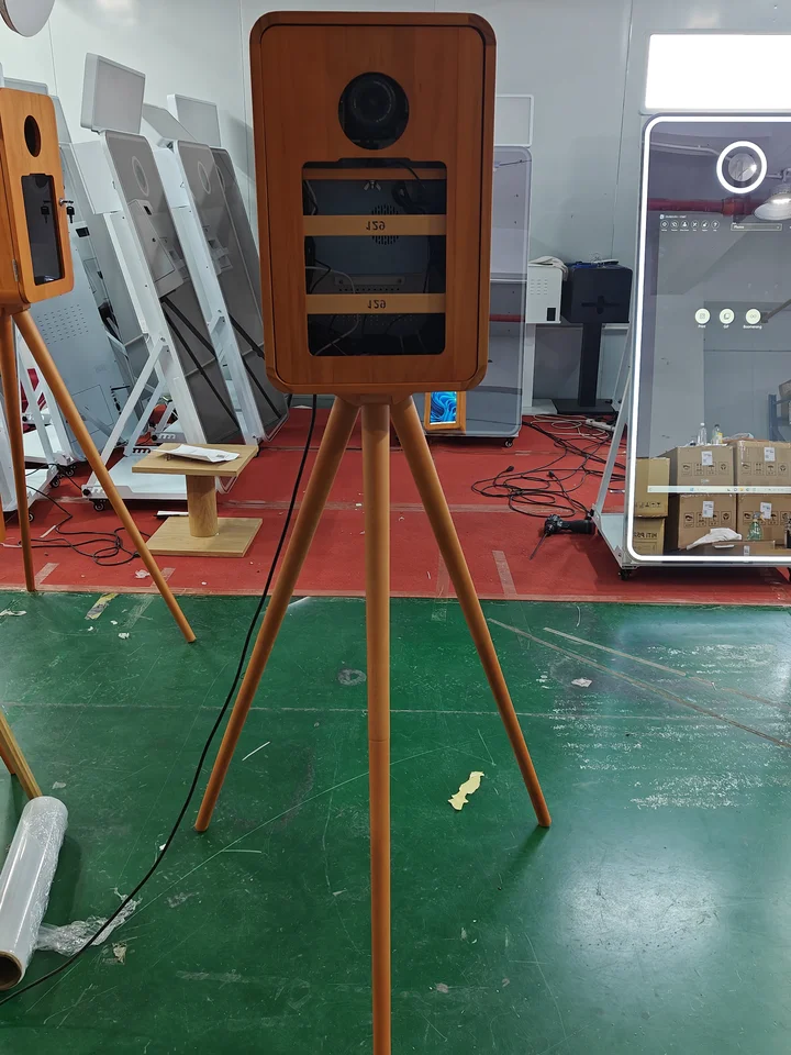 Double-Sided Retro Wooden Photo Booth with Touch Screen Printer