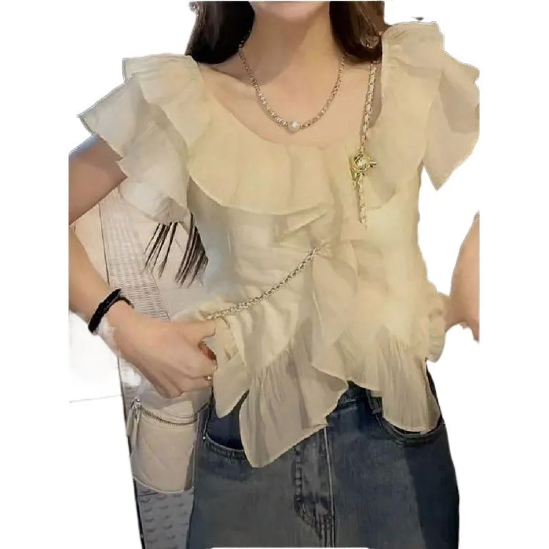 Ele ort الدانتيل تنحنح الشيفون irt المرأة يطير Sve حصيرة الكورية Faion سليم صالح غير المتكافئة irt الصيف #5