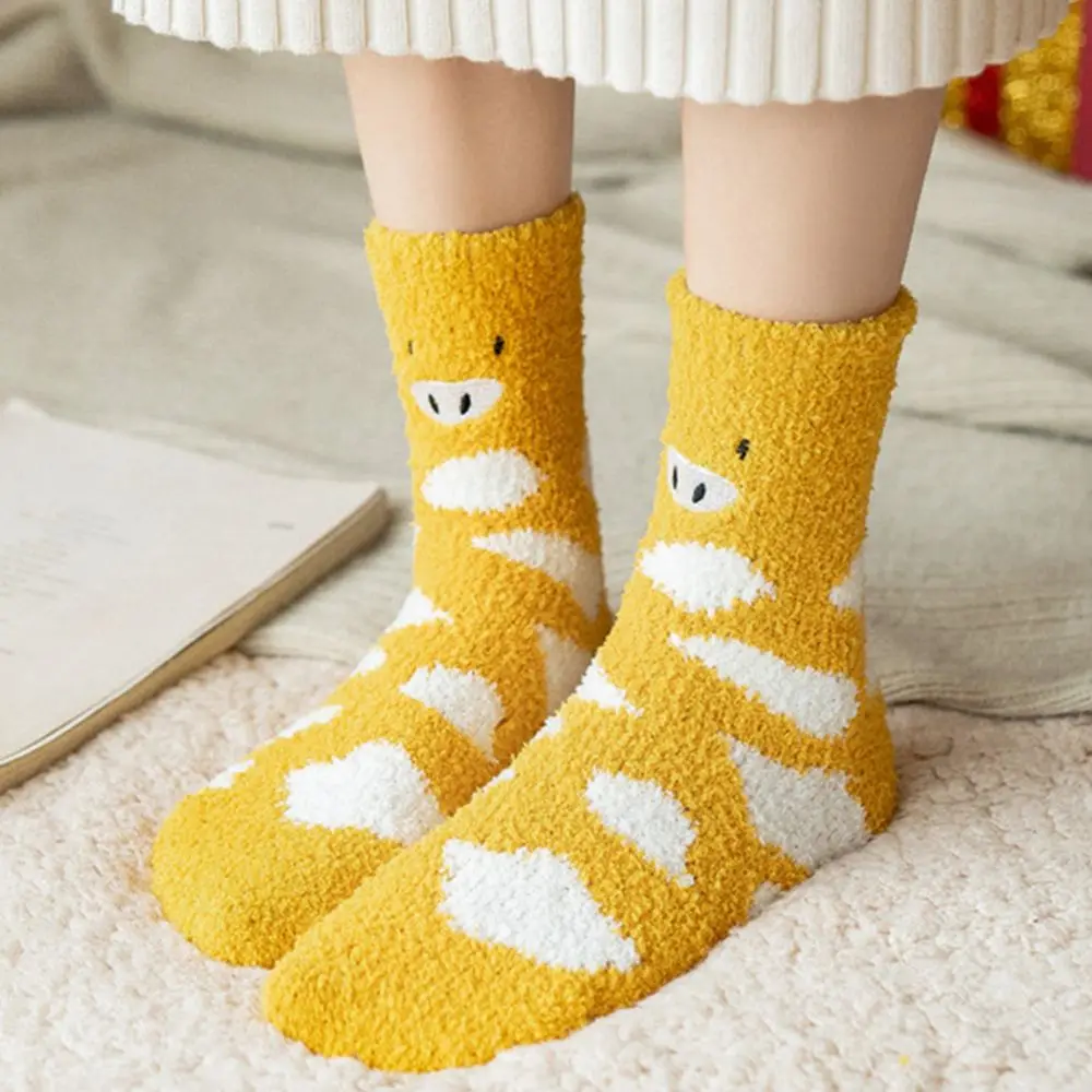 Chaussettes chaudes et respirantes de style coréen pour femmes, chaussettes de sol, bonneterie de Noël, design de mode, cerf, canard, sites, sourire