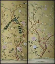 Customized Hand-Painted peococks birds flowers  paintings/Wallpaper Bedroom/Living/study/Dinning Room Sofa/TV backing wall paper