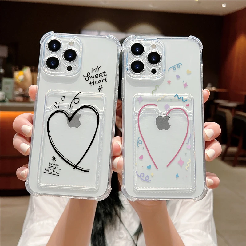 Card Holder Wallet Case For iPhone 15 14 Pro 11 16 13 12 Pro Max XR X XS 7 8 15 Plus SE Photo Pocket Shockproof Silicone Cover