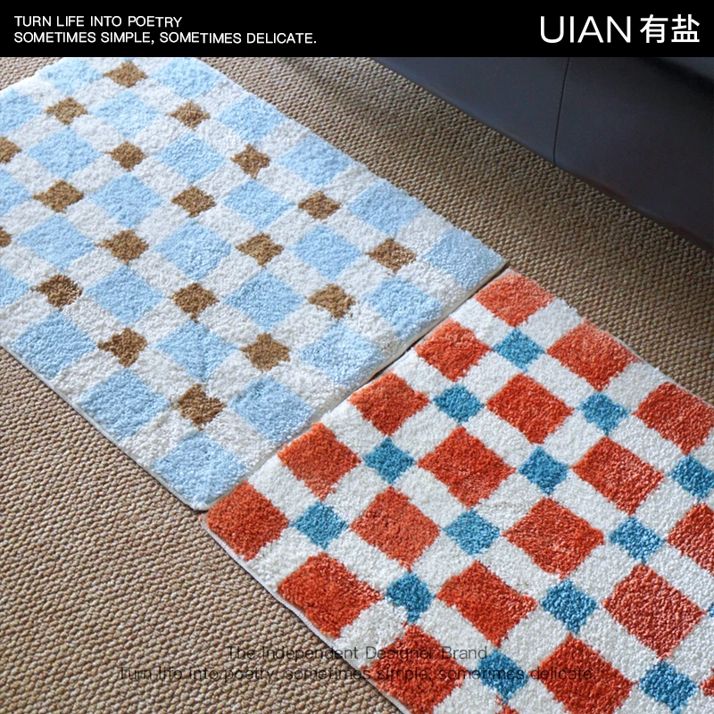 Retro Striped Plaid Absorbent Carpet Soft Plush Cashmere Beside Rug Bathroom Floor Mat Toilet Door Rrugs