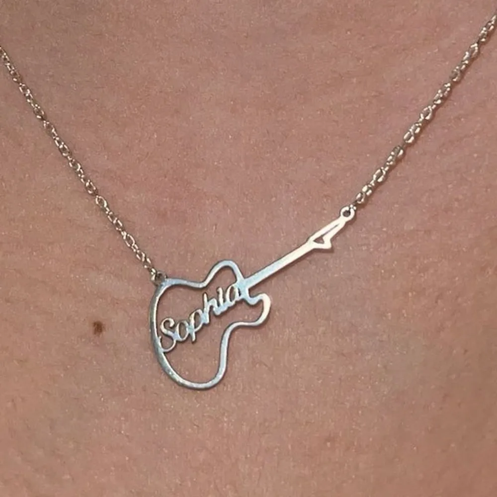 Personalized Guitar Symbol Name Necklace Fashion Instrument Jewelry Custom Stainless Steel Necklace Music Lover Christmas Gift
